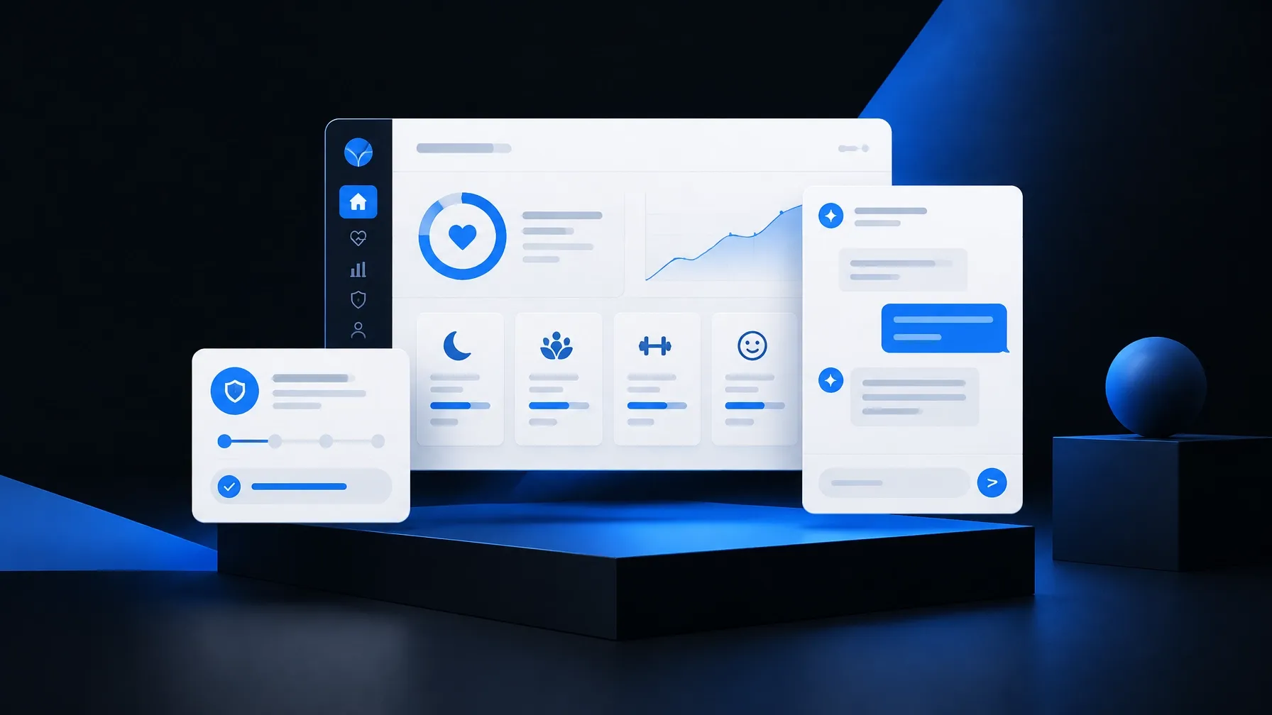 Cresipay Wellness blue and black preventative care dashboard with digital support panels